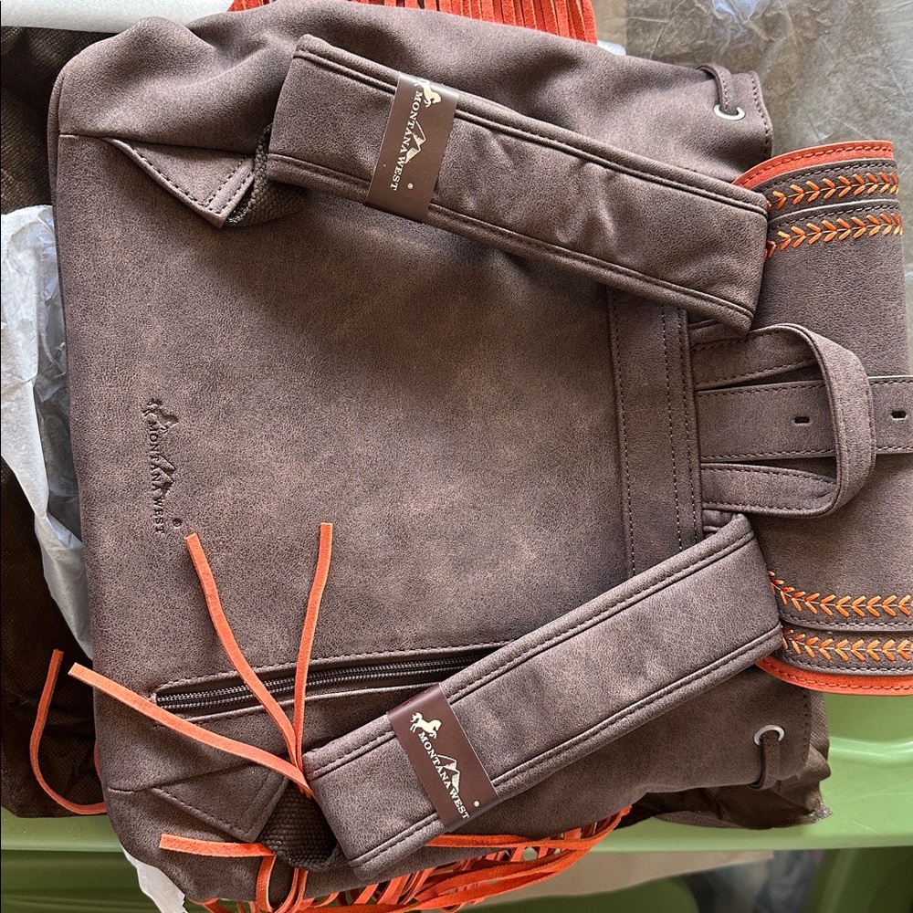 Montana West Dark Brown and Orange Backpack Set - Picture 9 of 11